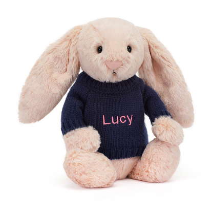 Bashful Blush Bunny With Personalized Navy Jumper - US 6369