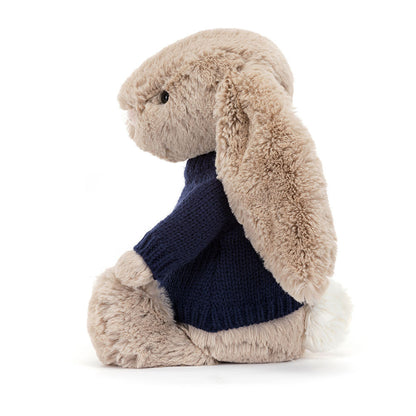 Bashful Beige Bunny With Personalized Navy Jumper - US 5138